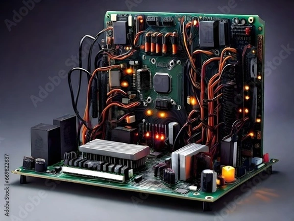 Fototapeta Haunted Circuit Board: Halloween Tech Spectacle Generated by AI