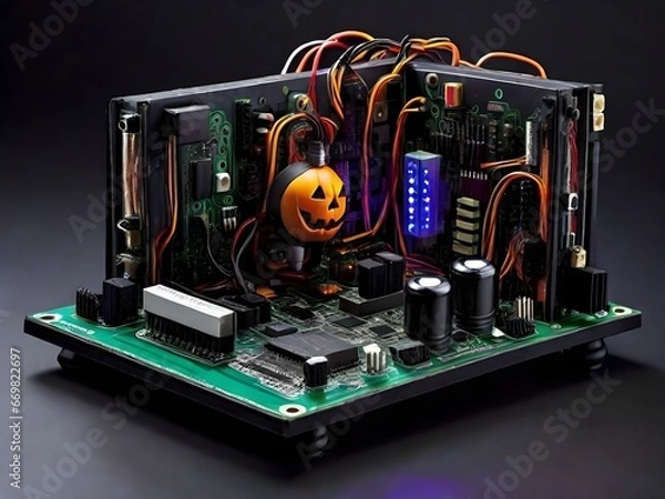 Fototapeta Haunted Circuit Board: Halloween Tech Spectacle Generated by AI