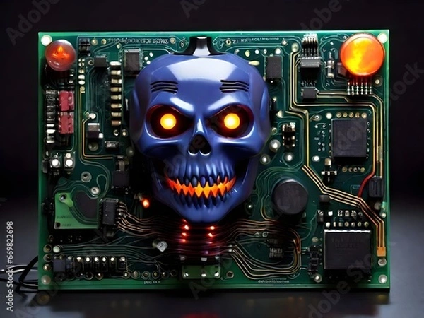 Fototapeta Haunted Circuit Board: Halloween Tech Spectacle Generated by AI