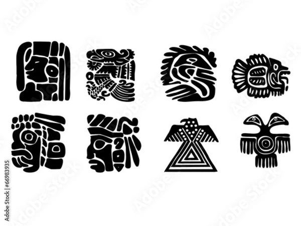 Obraz Maya patterns. Black and white drawings.