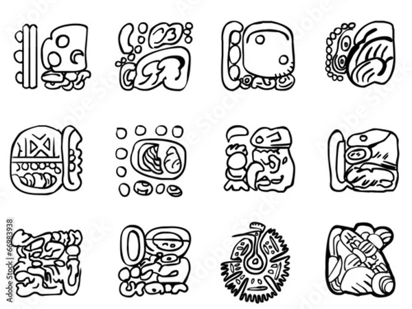 Fototapeta Maya patterns. Outline drawings.