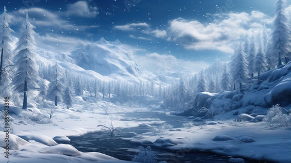 Obraz Winter fantasy, snowfall weaves a story of wonder through snowdrifts, a magical winter kingdom