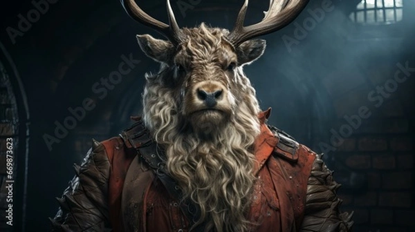 Obraz クリスマスにプレゼントを届けるトナカイ