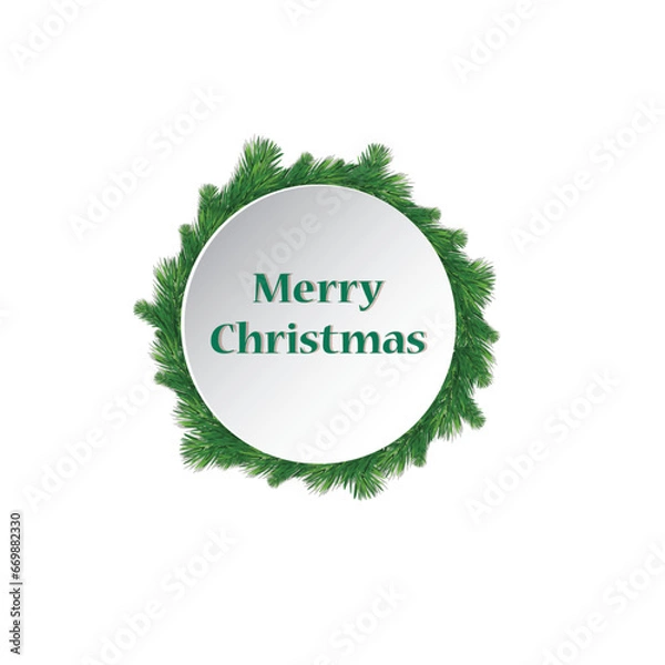 Fototapeta Background with vector christmas tree branches and space for text. Realistic fir-tree border, frame isolated on white. Great for christmas cards, banners, flyers, party posters