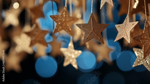 Fototapeta Creative Christmas background with white craft stars hanging