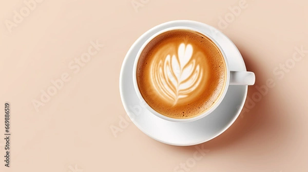 Fototapeta Aromatic Cappuccino Coffee Art , Hyperrealistic Front View, Ideal for Cafes and Coffee Lovers.