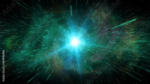 Fototapeta 宇宙　銀河誕生　ワープ　背景　緑色系