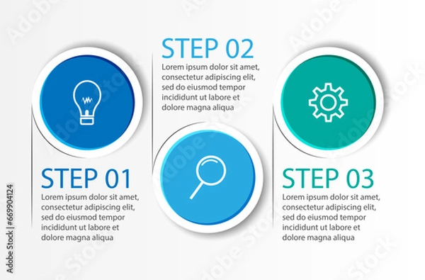 Fototapeta 3 step infographic, simple infographic business design with related circle shapes, with lines and colors and symbols. suitable for your business presentation