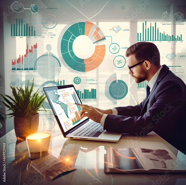 Fototapeta businessman working on laptop (Generative AI)