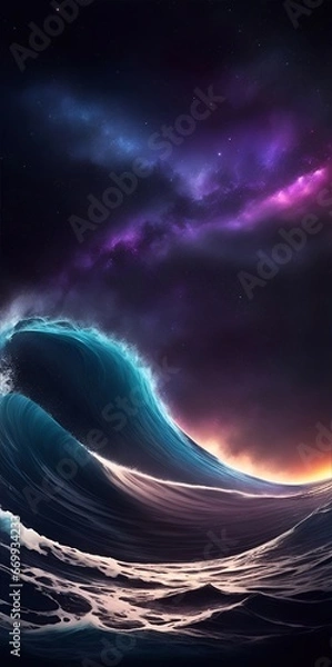 Fototapeta Big waves in ocean. AI generated illustration