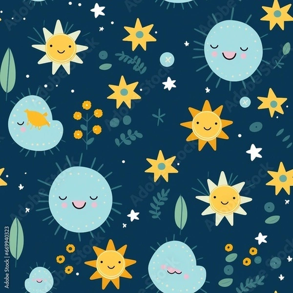 Obraz seamless background with stars Sweet Children's Fashion Kid's Elements Texture