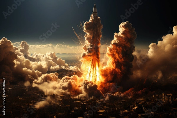 Obraz Image capturing the moment of explosion at night