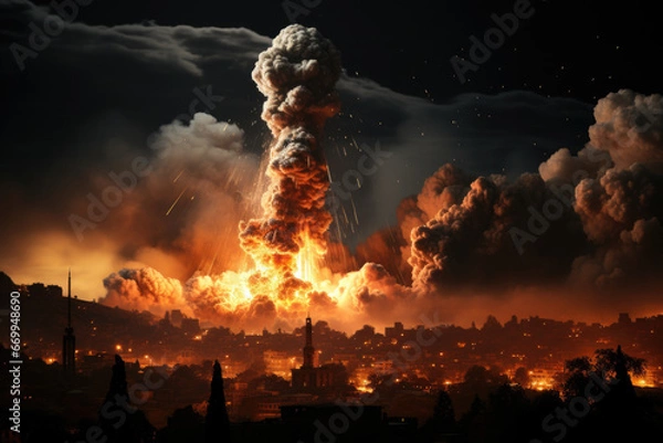 Obraz Image capturing the moment of explosion at night