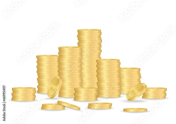 Fototapeta Golden Coin Stack. Stack of Coin. Pile of Golden Coin. Saving, Investment and Wealth Concept. Vector Illustration. 