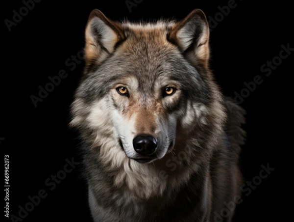 Fototapeta Wolf Studio Shot Isolated on Clear Black Background, Generative AI