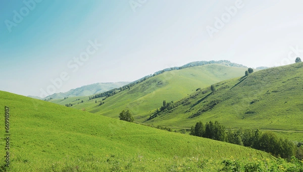 Obraz Beautiful summer landscape with green hills and bright blue sky
