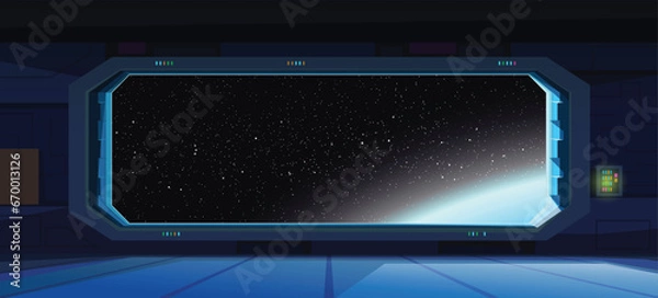 Obraz a futuristic spaceship wide window panoramic view