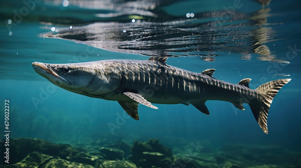 Obraz sturgeon swims in river