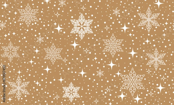 Obraz White snowflakes on a golden background vector seamless pattern