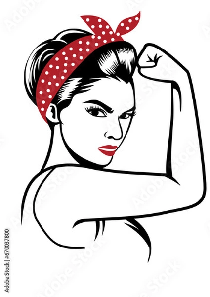 Fototapeta Rosie the riveter vector illustration - international women`s day vector, yes we can vector isolated on white background 