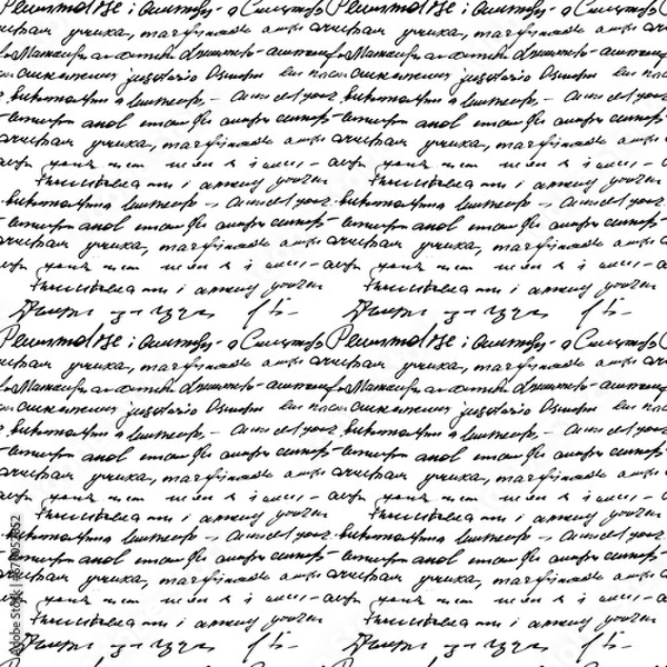 Fototapeta Seamless vector pattern with abstract black handwritten text on white background. Handwritten abstract text wallpaper.  Full vector illegible, unreadable love themed letter, hand written writing 