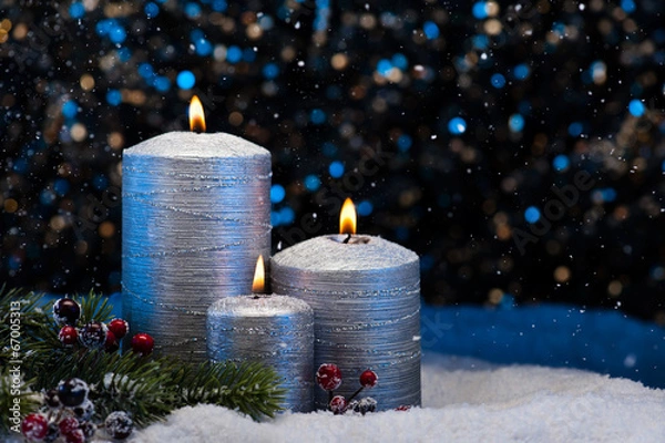 Obraz Three Silver Candles in snow