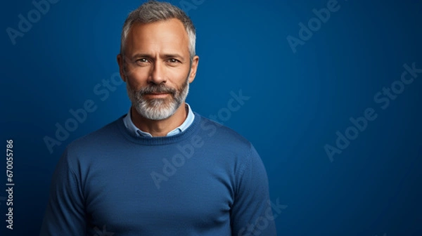 Fototapeta mężczyzna w średnim wieku na niebieskim tle