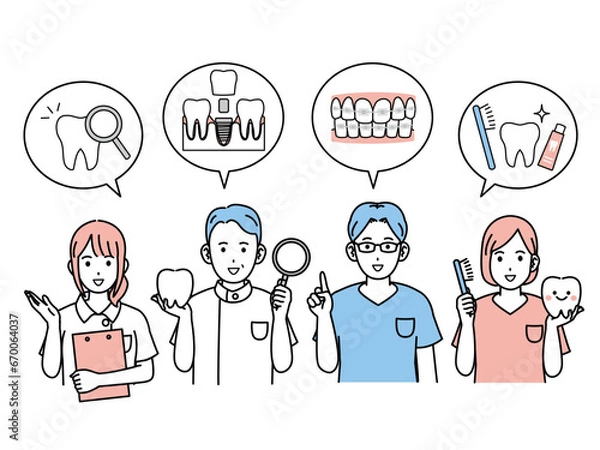 Obraz 説明する歯医者、歯科衛生士のイラスト