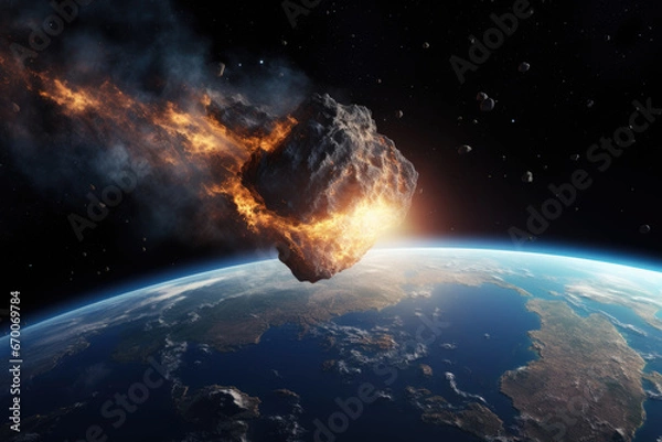 Fototapeta Asteroid heading towards Earth seen from space