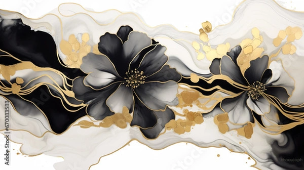 Fototapeta abstraction on the theme of flowers black, white, color pictures background