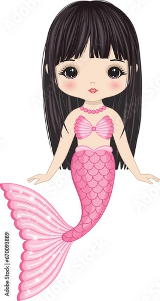 Obraz Vector Beautiful Asian Mermaid with Pink Fishtail