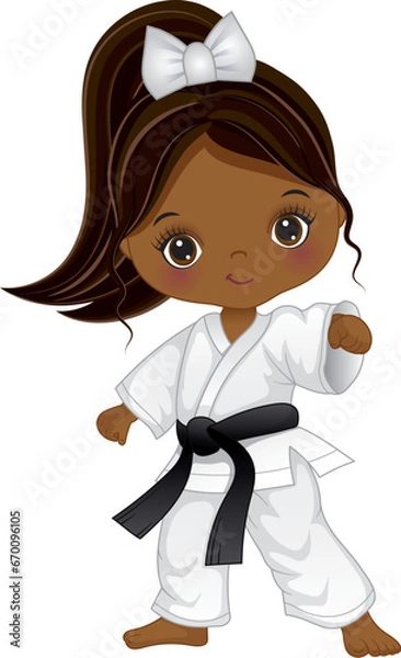 Obraz Vector Cartoon Afro Girl Practicing Karate