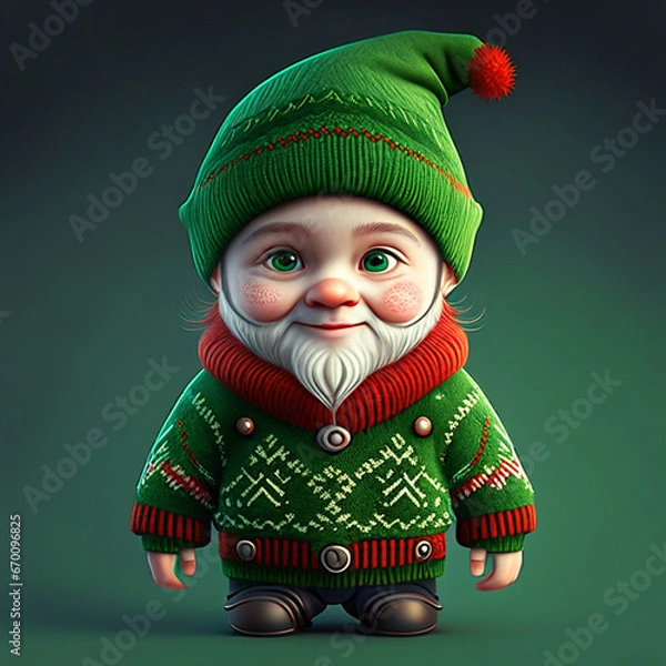 Fototapeta Young Gnome Boy with Rosy Cheeks and a Green Cap