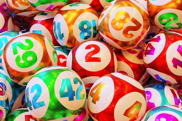 Obraz A heap lottery balls with numbers. 3d rendering