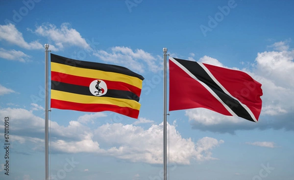 Fototapeta Trinidad and Tobago and Uganda flags, country relationship concept