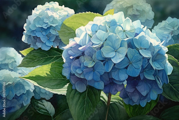 Obraz Blue hydrangea flowers - Generative AI 