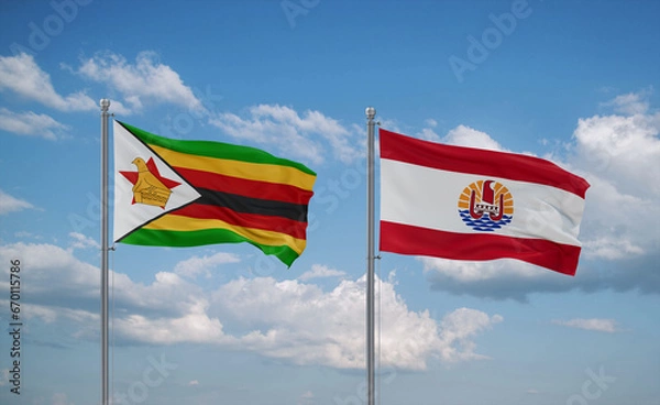Fototapeta Zimbabwe and French Polynesia flags, country relationship concept