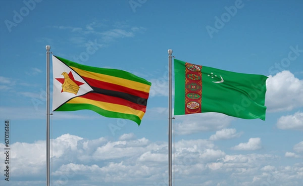 Fototapeta Turkmenistan and Zimbabwe flags, country relationship concept