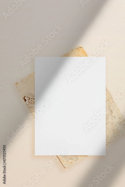 Fototapeta Wedding stationery invitation card mockup 5x7 on neutral beige background, bridal shower mockup Minimal blank card mockup, thank you card, greeting card