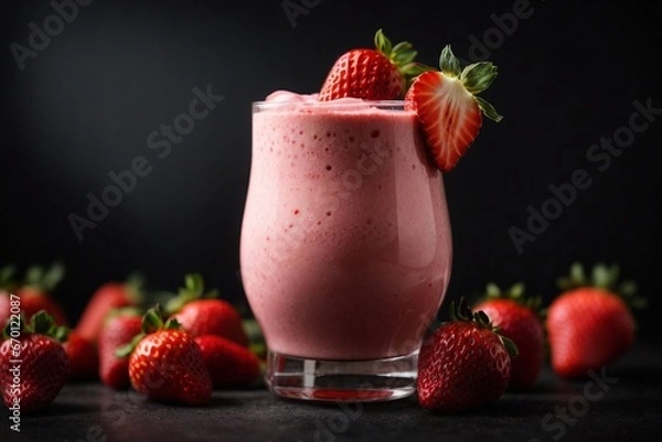 Obraz Strawberry milkshake on a black background