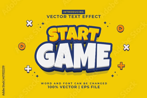 Fototapeta Editable text effect Start Game 3d cartoon template style premium vector