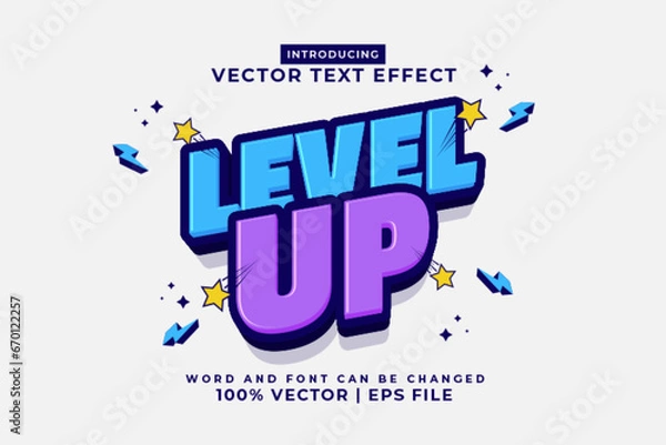 Fototapeta Editable text effect Level Up 3d cartoon template style premium vector