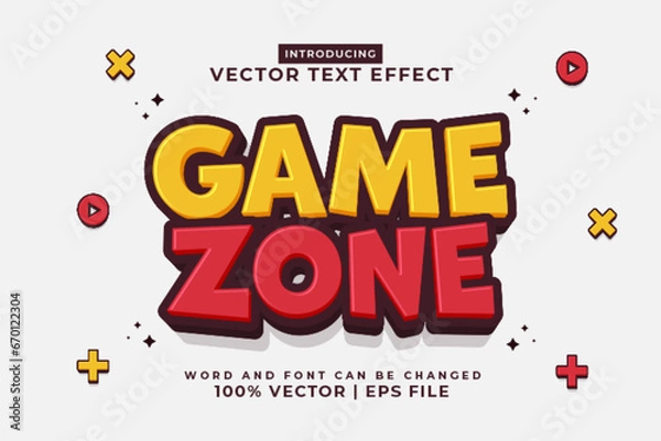Fototapeta Editable text effect Game Zone 3d cartoon template style premium vector
