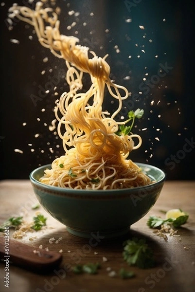 Obraz temping noodles in bowl with splash of noodles 