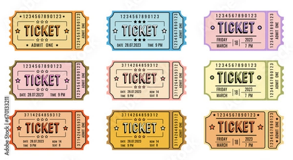 Fototapeta Set of colored tickets, templates, shapes, vector.