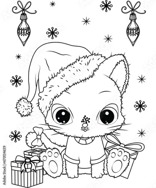 Fototapeta Christmas coloring page for kids