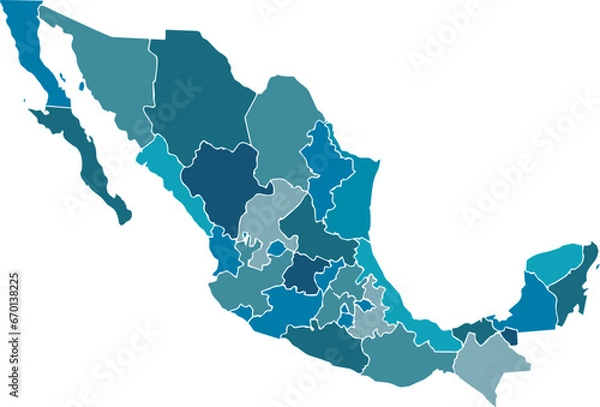 Fototapeta vector map of mexico light blue color