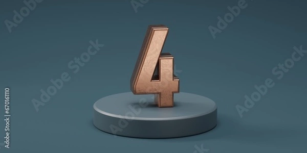 Obraz 3D render 4 number gold style for discount