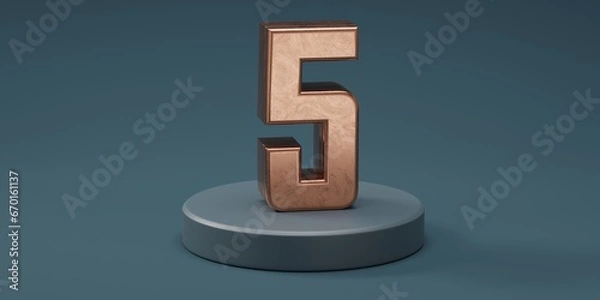 Obraz 3D render 5 number gold style for discount