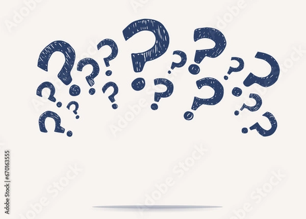 Fototapeta Question mark symbol sign hand draw doodle style arranged in semicircle banner copy space. Questionnaire wallpaper. Choice or problem or question or doubt or interrogation concept. Faq